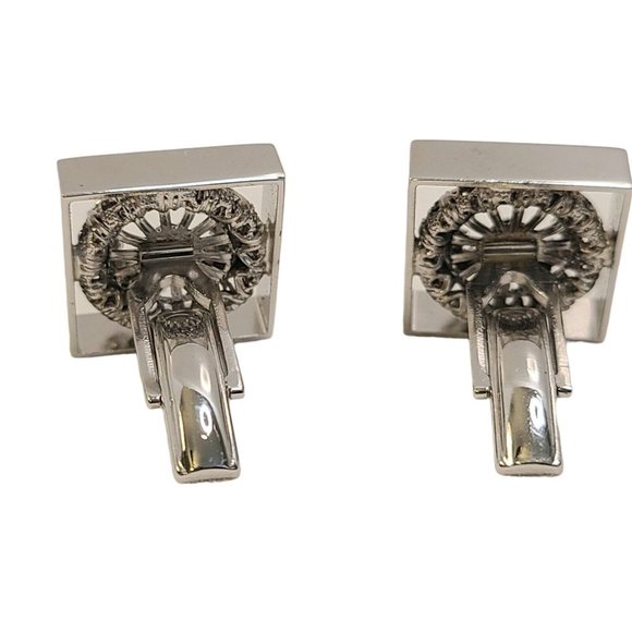 Stunning Vintage Cufflinks And Tie Pin Green Rhinestone Silvertone Alstein‎ Box - Picture 9 of 16